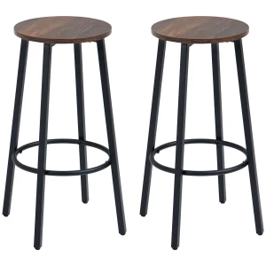 HOMCOM Industrial Bar Stools, Set of 2 with Steel Legs & Round Footrest, Rustic Brown for Dining Room