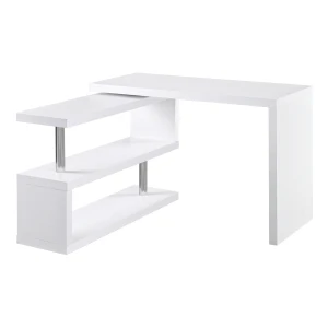 HOMCOM 360Â° Rotating L-Shaped Corner Computer Desk Home Office Writing Table Swivel Workstation with Storage Shelf, White