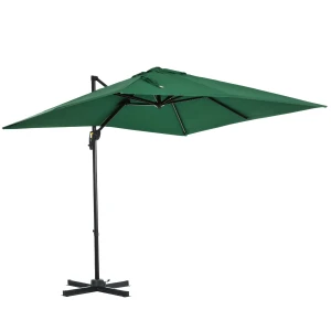 Outsunny Square Garden Parasol Umbrella, 360Â° Rotation, 245x245cm, UV Protection, Lush Green