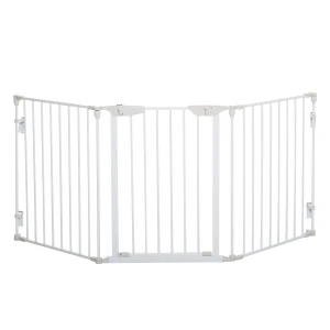 PawHut Pet Safety Gate 3-Panel Playpen Fireplace Christmas Tree Metal Fence Stair Barrier Room Divider w/Walk Through Door, White