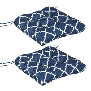 Outsunny Garden Chair Cushions, Set of 2, Tufted Design with Ties, Indoor/Outdoor Seat Pads for Patio Furniture, Blue