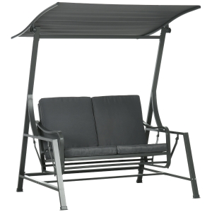 Balansoar pentru gradina cu 2 locuri, din otel cu acoperis inclinabil si perne cu husa detasabila, 148x129x172 cm, negru si gri