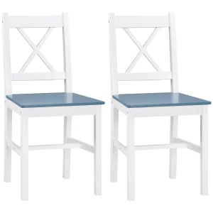HOMCOM Dining Chairs Set of 2, Pine Wood Kitchen Chairs with Cross Back, Solid Structure for Living Room and Dining Room, White