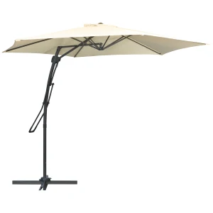 Outsunny 3m Cantilever Parasol with Easy Lever, Patio Umbrella with Crank Handle, Cross Base and 6 Metal Ribs, Outdoor Sun Shadesï¼ŒGarden, Cream White