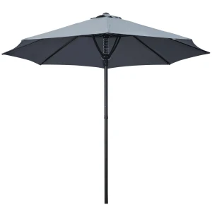 Outsunny Outdoor Garden Parasol, Market Table Umbrella with Sun Shade Canopy, 8 Ribs, Grey