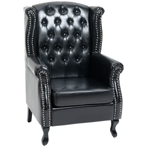 HOMCOM Chesterfield-style Wingback Accent Chair, Tufted Armchair with Nail Head Trim for Living Room Bedroom, Black