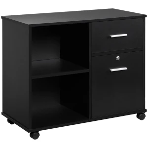 Vinsetto Printer Stand with Wheels, Mobile Filing Cabinet with Open Shelves and Drawers for A4 Documents, Black