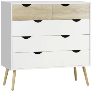HOMCOM Bedroom Storage Dresser, 5-Drawer Chest of Drawers, Modern Side Cabinet for Living Room Organisation