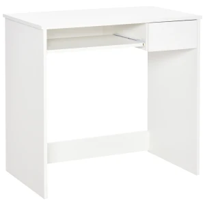 HOMCOM Compact Small Computer PC Table with Keyboard Tray Drawer Study Office Working Gaming  Writing Desk, White