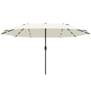 Outsunny 4.4m Double-Sided Sun Umbrella Garden Parasol Patio Sun Shade Outdoor with LED Solar Light Cream White