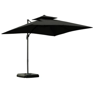 Outsunny 3 x 3(m) Garden Cantilever Roma Parasol with Crank and Tilt, Square Overhanging Patio Umbrella with 360Â° Rotation, Sun Shade Canopy with Base