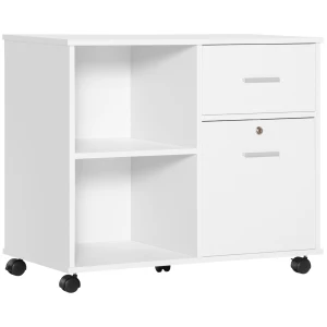 Vinsetto Mobile Filing Cabinet on Wheels, Printer Stand with Open Shelves and Drawers for A4 Documents, White