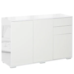 HOMCOM High Gloss Sideboard, Side Cabinet, Push-Open Design with 2 Drawer for Living Room, Bedroom, White