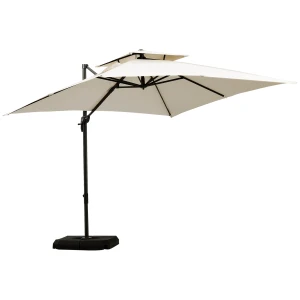 Outsunny 3 x 3(m) Garden Cantilever Parasol with Crank and Tilt, Square Overhanging Patio Umbrella with 360Â° Rotation, Base Weights and Cover, Beige