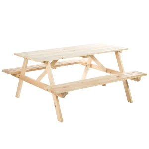 Outsunny 4-Seater Wooden Picnic Table, Outdoor Garden Bench with Parasol Cutout, 150cm, Durable