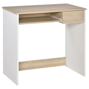 HOMCOM Compact Computer Table with Keyboard Tray Drawer Study Office Working Gaming Writing Desk, Oak Colour