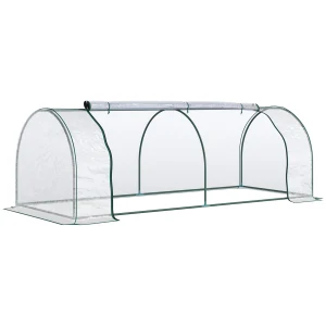 Outsunny Transparent Tunnel Greenhouse, Garden Outdoor Grow House with Steel Frame & PVC Cover, 250 x 100 x 80cm