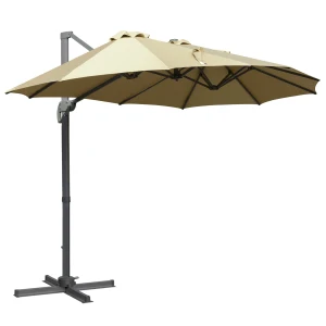 Outsunny 4.5m Double-Sided Rectangular Patio Parasol, Large Garden Umbrella with Crank Handle, 360Â° Cross Base for Bench, Outdoor, Khaki