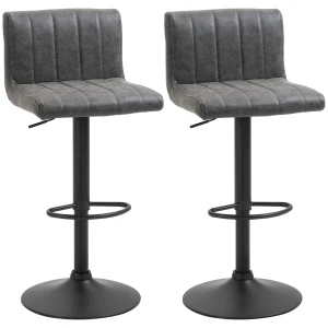 HOMCOM Set of 2 Adjustable Height Bar Chairs with Footrest, Bar Stools Set of 2 for Home Dining Areas, PU Leather, Gas Lift, Grey