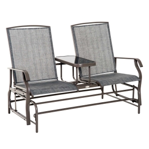 Outsunny Metal Double Swing Chair Glider Rocking Chair Seat Outdoor Seater Garden Furniture Patio Porch With Table