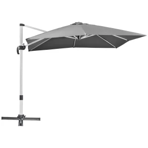 Outsunny 3 x 3(m) Cantilever Parasol, Square Garden Umbrella with Cross Base, Crank Handle, Tilt, 360Â° Rotation and Aluminium Frame, Grey