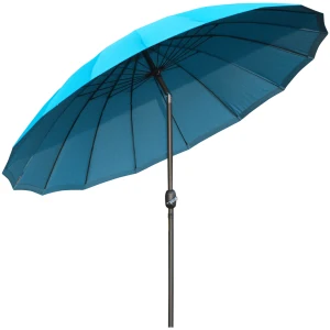 Outsunny Garden Table Umbrella, é‘²?55cm Parasol with Push Button Tilt, Crank & Ribs for Lawn & Backyard, Blue