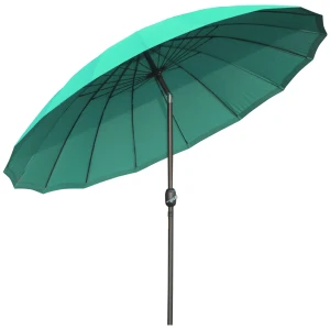 Outsunny Ð¤255cm Patio Parasol Umbrella Outdoor Market Table Parasol with Push Button Tilt Crank and Sturdy Ribs for Garden Lawn Backyard Pool Green