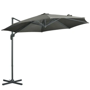 Outsunny 3 x 3(m) Cantilever Parasol with Cross Base, Garden Umbrella with 360Â° Rotation, Crank Handle and Tilt for Outdoor, Patio, Grey