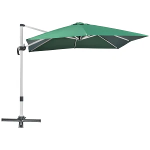 Outsunny 3 x 3(m) Cantilever Parasol, Square Garden Umbrella with Cross Base, Crank Handle, Tilt, 360Â° Rotation and Aluminium Frame, Green
