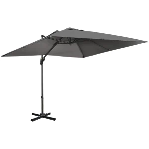Outsunny 2.7 x 2.7 m Cantilever Parasol, Square Overhanging Umbrella with Cross Base, Crank Handle, Tilt, 360Â° Rotation and Aluminium Frame, Dark Grey
