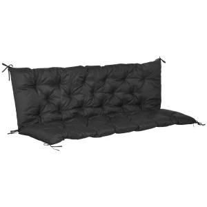 Outsunny 3 Seater Bench Cushion, Indoor and Outdoor Garden Chair Pad with Back and Ties, 98 x 150 cm, Black