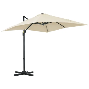 Outsunny 2.5 x 2.5m Patio Offset Parasol Umbrella Cantilever Hanging Aluminium Sun Shade Canopy Shelter 360Â° Rotation w/Crank Handle, Cream White