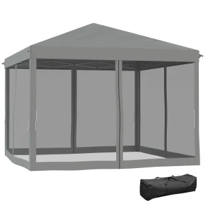Outsunny 3 x 3Â m Pop Up Gazebo, Garden Tent with Removable Mesh Sidewall Netting, Carry Bag for Backyard Patio Outdoor Light Grey
