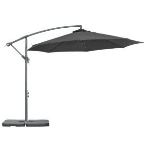 Outsunny 3(m) Garden Banana Parasol Cantilever Umbrella with Crank Handle, Cross Base, Weights and Cover for Outdoor, Hanging Sun Shade, Black
