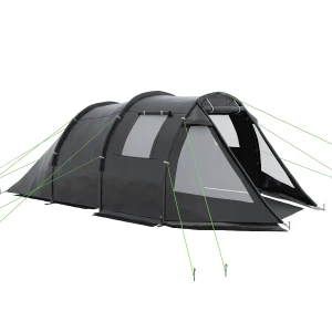 Outsunny Spacious Tunnel Tent for 3-4 Persons, Two-Room Camping Shelter with Windows, Ventilation Covers, Carry Bag, Black