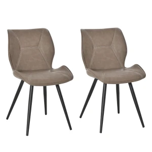 HOMCOM Set of 2 Contrast Stitched PU Leather Racing-Style Dining Chairs Accent Seat w/ Steel Legs Ergonomic Back Padding Home Living Room Brown