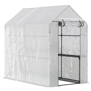 Outsunny Walk in Garden Greenhouse with Shelves Polytunnel Steeple Grow House 186L x 120W 190Hcm White