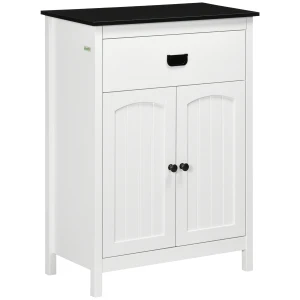 kleankin Spacious Bathroom Cabinet, White Storage Unit with Drawer and Double Door Cabinet, Adjustable Shelf for Versatile Use