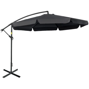 Outsunny 2.7m Banana Parasol Cantilever Umbrella with Crank Handle and Cross Base for Outdoor, Hanging Sun Shade, Black 