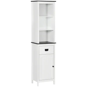Kleankin Freestanding Bathroom Cabinet, Tall Slim Storage Cupboard with Adjustable Shelves, Drawer, White