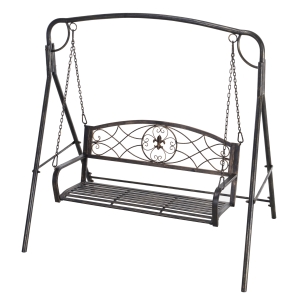 Outsunny 2-Seater Outdoor Steel Swing Chair Bench Elegant Design Garden Seat with High Back and Armrests Bronze
