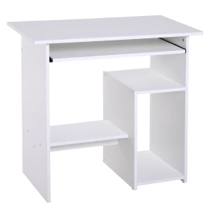 HOMCOM Office Desk Wooden Desk Keyboard Tray Storage Shelf Modern Corner Table Home Office White