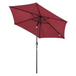 Outsunny 9ft Aluminium Patio Umbrella Sun Shade with Wine Red Canopy, Outdoor Market CafèŒ… Yard Gazebo Cover