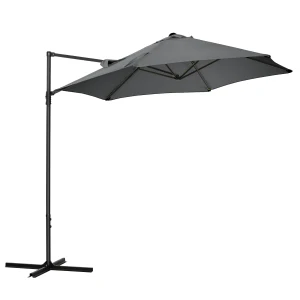 Outsunny 2.5M Garden Cantilever Parasol with 360Â° Rotation, Offset Roma Patio Umbrella Hanging Sun Shade Canopy Shelter with Cross Base, Dark Grey