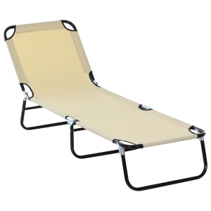 Outsunny Portable Outdoor Sun Lounger, Lightweight Folding Chaise Lounge Chair w/ 5-Position Adjustable Backrest for Beach, Poolside and Patio, Beige