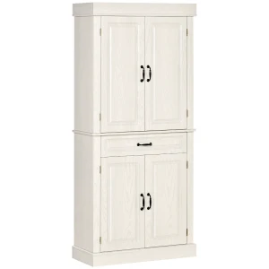 HOMCOM Kitchen Cupboard with 4 Doors, Freestanding Storage Cabinet with Wide Drawer and Shelves for Living Room, 180cm, White Wood Grain