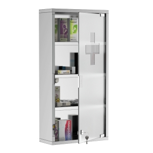 HOMCOM 4 Tier Wall Mounted Medicine Cabinet, Stainless Steel Floating Bathroom Storage Cabinet with Glass Lockable Door, Inner Shelves 60Hx30Wx12D(cm)