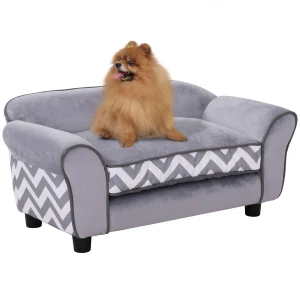 PawHut Pet Sofa, Mini to Small Dogs, Cat Lounger with Plush Cushion, Detachable Legs, Easy Clean, Sturdy Wood Frame, Grey