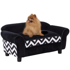 PawHut Pet Sofa for XS-S Dogs, Cat Couch with Soft Cushion, Washable Cover, Detachable Legs, Wooden Frame, Black