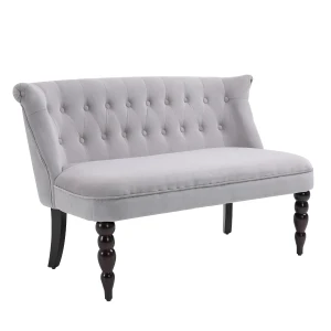 HOMCOM 2 Seat Sofa Lounger Couch with Wood Frame Button Tufts Carved Legs Vintage Design Compact Home Bedroom Loveseat, Grey